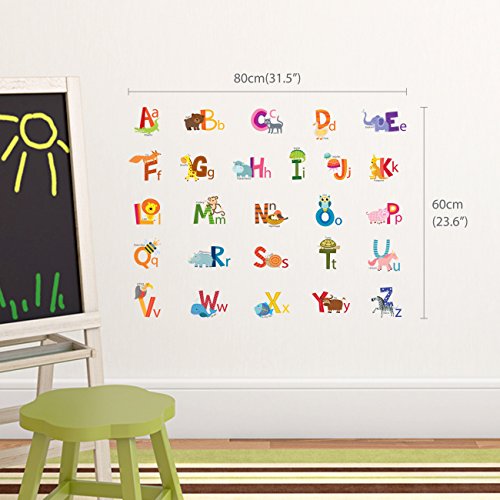 DECOWALL DS-8002 Inglés Alfabeto Animal (English Ver.) (Pequeña) Vinilo Pegatinas Decorativas Adhesiva Pared Dormitorio Saln Guardera Habitaci Infantiles Nios Bebs