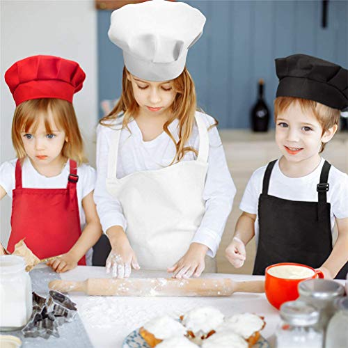 Delantal y gorro de chef para niños, color sólido, sin mangas, ajustable, delantal de cocina y chef con bolsillos para cocinar pintura (negro, 7-13 años)