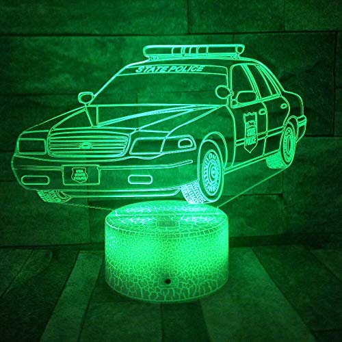 DFDLNL 3D Led Night Light Police Cars Modelo 3D Lámpara de Mesa Regalo para niños Lámparas de música Coloridas Ajustables para Regalo de Amigo