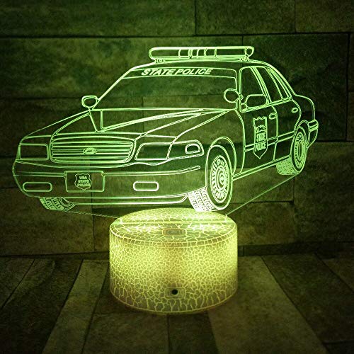 DFDLNL 3D Led Night Light Police Cars Modelo 3D Lámpara de Mesa Regalo para niños Lámparas de música Coloridas Ajustables para Regalo de Amigo