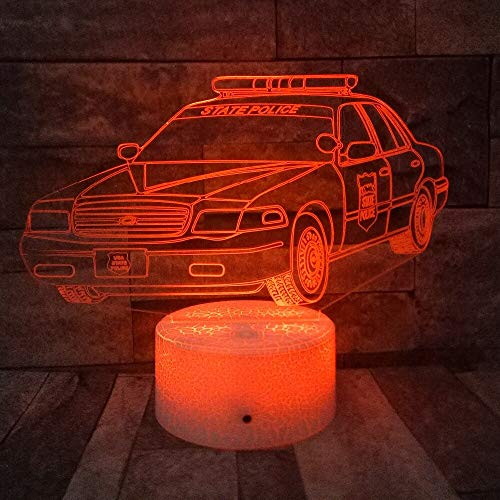 DFDLNL 3D Led Night Light Police Cars Modelo 3D Lámpara de Mesa Regalo para niños Lámparas de música Coloridas Ajustables para Regalo de Amigo