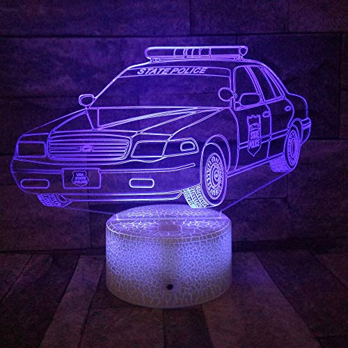 DFDLNL 3D Led Night Light Police Cars Modelo 3D Lámpara de Mesa Regalo para niños Lámparas de música Coloridas Ajustables para Regalo de Amigo