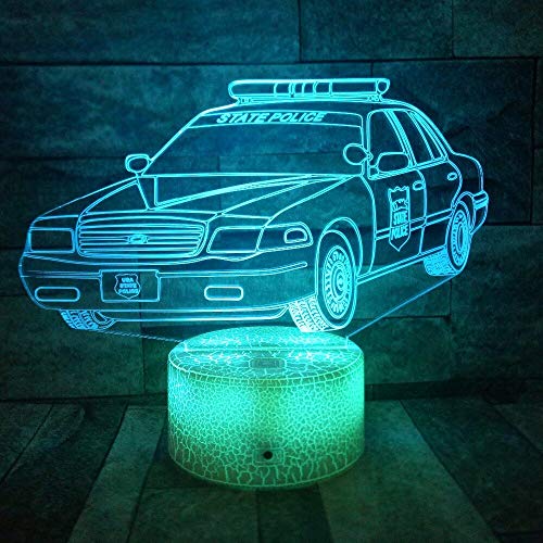 DFDLNL 3D Led Night Light Police Cars Modelo 3D Lámpara de Mesa Regalo para niños Lámparas de música Coloridas Ajustables para Regalo de Amigo