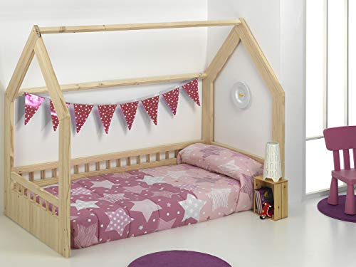 DH DHestia - Edredón Ajustable Especial Cama Nido y Literas para Niños y Niñas Stars de DHestia (Cama 90, Rosa)