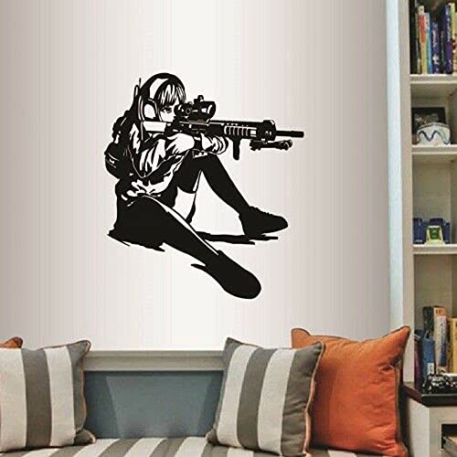 Dibujos animados Anime Manga chica apuntando pistola francotirador etiqueta de la pared habitación de los niños ejército soldado pared calcomanía vinilo decoración del hogar A1 51x45cm