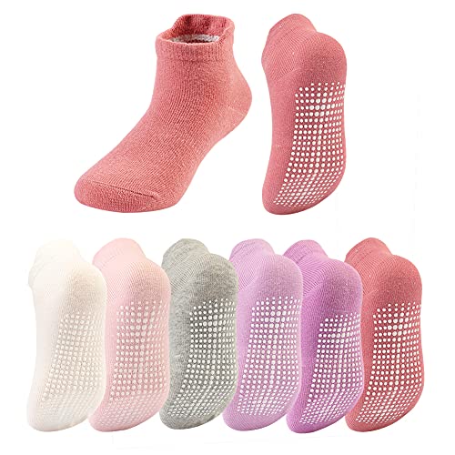 Dicry Calcetines Tobilleros Antideslizantes de Algodón Unisex Bebé Niños Niñas Infante y Chico Chica (3-5 Años, 6 Pares )