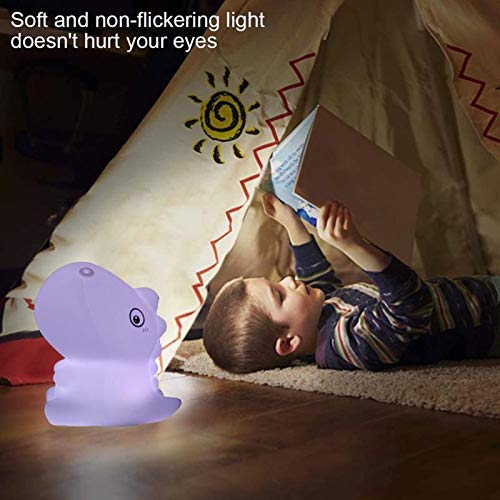 Dinosaurio Luz De Noche Para BebéS Y NiñOs,Silicona De Color Led PortáTil,Modo De LáMpara Dual CáLida,ConversióN De Color Blanco Y 7 Luces,Control TáCtil Sensible,Puerto Usb Recargable(Blanco)