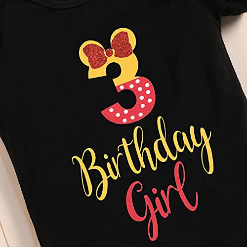 Disfraz de niña de 1, 2 o 3 cumpleaños de manga corta, pelele y camiseta de lunares de tul, tutú, falda de Minnie Mouse, 3 piezas, vestido de fiesta de cumpleaños para tarta Negro + rojo 3 3 Años