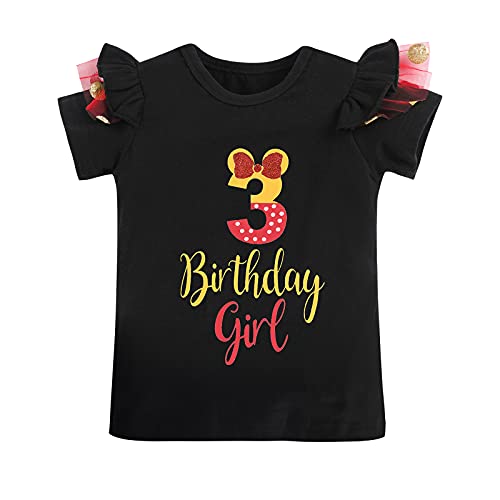 Disfraz de niña de 1, 2 o 3 cumpleaños de manga corta, pelele y camiseta de lunares de tul, tutú, falda de Minnie Mouse, 3 piezas, vestido de fiesta de cumpleaños para tarta Negro + rojo 3 3 Años