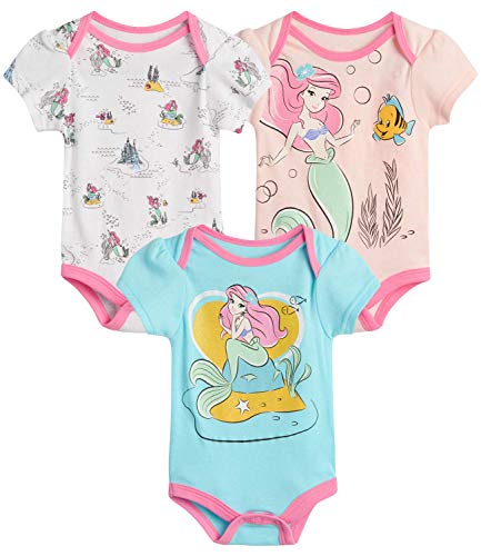 Disney Baby Girls 3 Piece Short Sleeve Bodysuits – Minnie, Ariel, Nemo, Pooh (Newborn/Infant), Ariel Mermaid