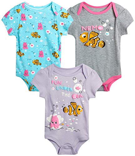 Disney Baby Girls 3 Piece Short Sleeve Bodysuits – Minnie, Ariel, Nemo, Pooh (Newborn/Infant), Size 0-3 Months, Nemo