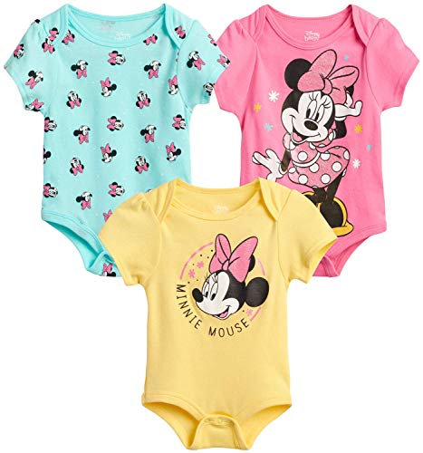 Disney Baby Girls 3 Piece Short Sleeve Bodysuits – Minnie, Ariel, Nemo, Pooh (Newborn/Infant), Size 3-6 Months, Minnie Summer