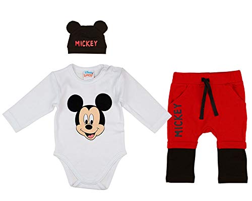 Disney Baby Mickey Mouse - Juego de 3 piezas con gorro para orejas, diferentes modelos, en tallas 56, 62, 68, 74, 80 y 86, algodón, body y pantalón Modelo 5 80 cm