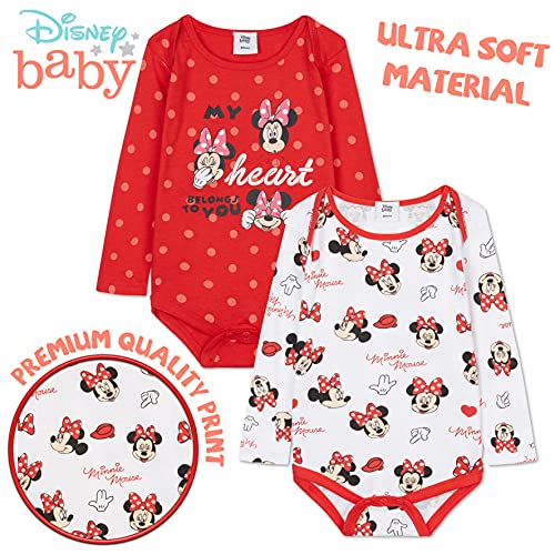 Disney Body Bebe Manga Larga de Minnie Mouse, Ropa Bebe 100% Algodón, Regalos Bebe Recien Nacido Pack de 3 (18-24 Meses, Multicolor)