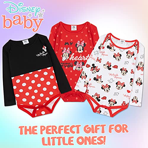 Disney Body Bebe Manga Larga de Minnie Mouse, Ropa Bebe 100% Algodón, Regalos Bebe Recien Nacido Pack de 3 (18-24 Meses, Multicolor)