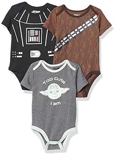 Disney Boys' Star Wars Infant Baby Short Sleeve Onesie Bodysuits Multi Pack, 3PK Grey-Brown-Black, 6-9 Months