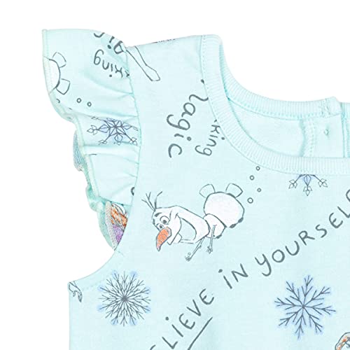 Disney Frozen Elsa Anna Olaf Toddler Girls French Terry Ruffle Romper Blue 2T