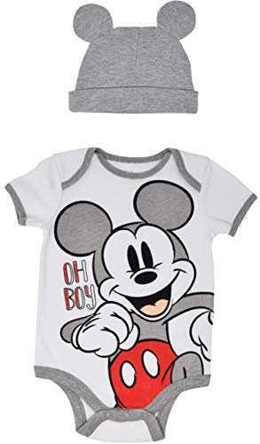 Disney Mickey Mouse Infant Baby Boys Bodysuit Hat Set 3-6 Months White