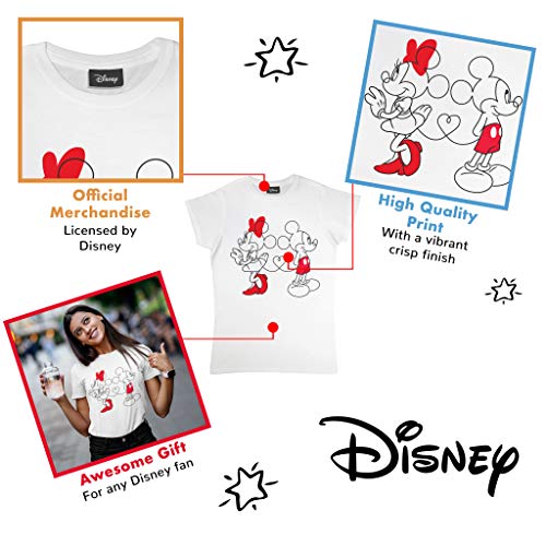 Disney Mickey y Minnie Amor de Las Mujeres Camiseta Cabida Blanco S | Clásico de Dibujos Animados, Mickey Mouse Top, Idea del Regalo para señoras