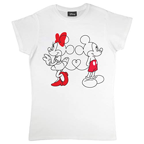 Disney Mickey y Minnie Amor de Las Mujeres Camiseta Cabida Blanco S | Clásico de Dibujos Animados, Mickey Mouse Top, Idea del Regalo para señoras