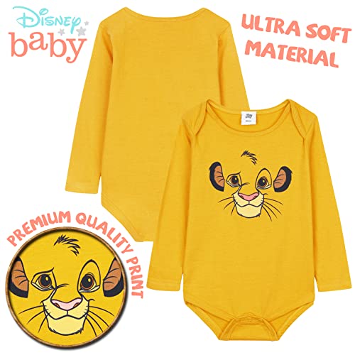 Disney Pack de 2 Bodies Bebe Manga Larga del Rey León, Ropa Bebe de Simba 100% Algodón, Regalo Bebe 0 - 24 Meses (0-3 Meses, Multicolor)