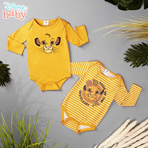 Disney Pack de 2 Bodies Bebe Manga Larga del Rey León, Ropa Bebe de Simba 100% Algodón, Regalo Bebe 0 - 24 Meses (0-3 Meses, Multicolor)