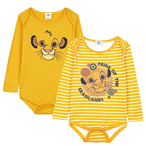 Disney Pack de 2 Bodies Bebe Manga Larga del Rey León, Ropa Bebe de Simba 100% Algodón, Regalo Bebe 0 - 24 Meses (0-3 Meses, Multicolor)