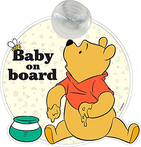 Disney Winnie The Pooh Señal de coche Baby On Board niño con ventosa amarillo