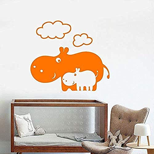 DIY arte pegatinas de pared dibujos animados hipopótamo familia bebé habitación de los niños ventana mural infantil 57x63cm