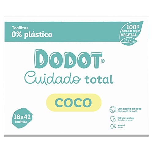 Dodot Toallitas Cuidado Total Coco para Bebé, 756 Toallitas Bebé con Aceite de Coco, 18 Paquetes (18 x 42)