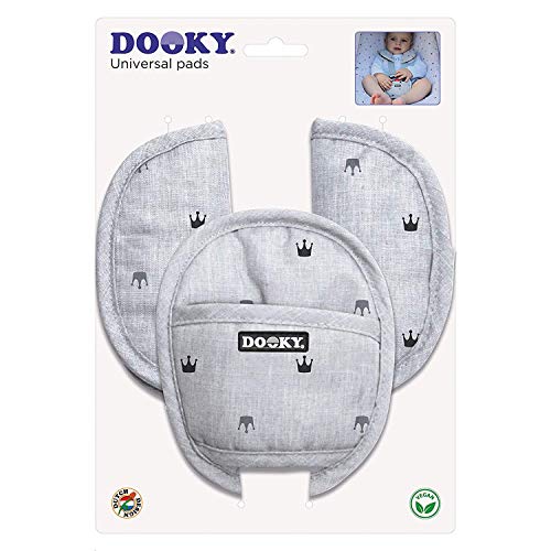 Dooky Universal Pads Light Grey Crowns Protectores de cinturón de seguridad para portabebés y silla de coche, Verde claro