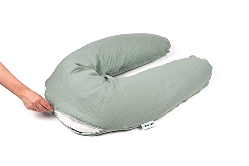 Doomoo Basics Comfy Big Tetra - Cojín de Embarazo Multiusos para Dormir, Lactancia o Relajarse, Relleno de microbolas con Funda Lavable, Color Verde