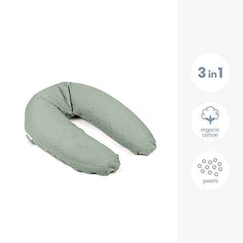 Doomoo Basics Comfy Big Tetra - Cojín de Embarazo Multiusos para Dormir, Lactancia o Relajarse, Relleno de microbolas con Funda Lavable, Color Verde