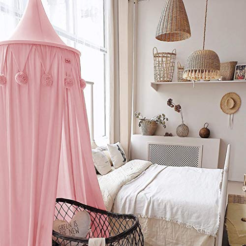 Dosel de cama de princesa con pompones Colgante de gasa Mosquitera para niños Castillo al aire libre de interior Tienda de juegos Tienda colgante Casa Decoración Rincón de lectura