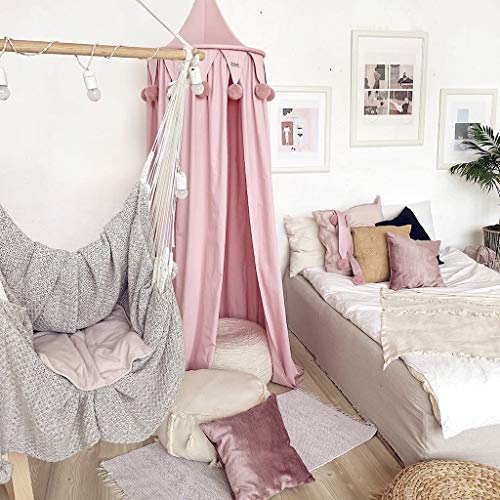 Dosel de cama de princesa con pompones Colgante de gasa Mosquitera para niños Castillo al aire libre de interior Tienda de juegos Tienda colgante Casa Decoración Rincón de lectura