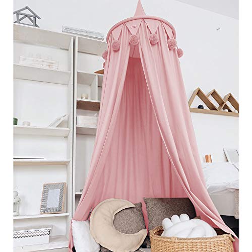 Dosel de cama de princesa con pompones Colgante de gasa Mosquitera para niños Castillo al aire libre de interior Tienda de juegos Tienda colgante Casa Decoración Rincón de lectura