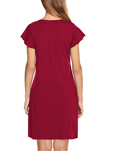 DOTBUY Mujer Camisón, Premamá Lactancia Vestido de Lactancia Maternidad de Noche Camisón Mujeres Embarazadas Ropa de Dormir Pijama Verano Encaje (XL, Vino Tinto)