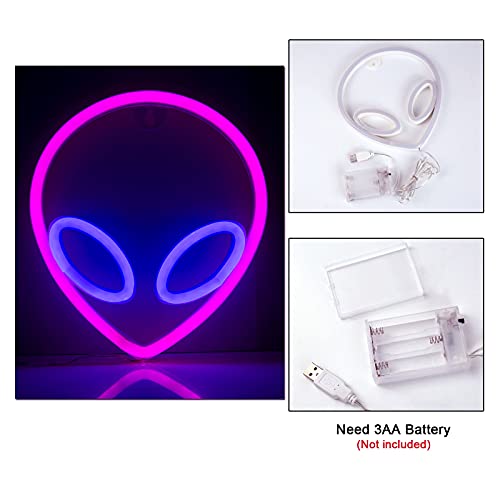 Dreamhigh Letreros de neón LED de Alien, Señal de Neón Lámparas Alienígena, USB/Batería para Niño Dormitorio, para el hogar, bar, decoración de pared, fiesta (Rosa + azul)