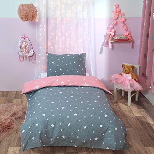 Dreamscene Juego edredón con Funda de Almohada Reversible para niños pequeños, Polialgodón, Rosa y Gris, Junior/Cot