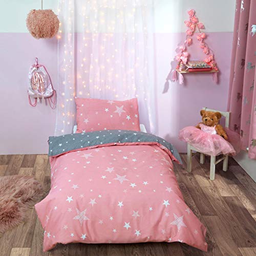 Dreamscene Juego edredón con Funda de Almohada Reversible para niños pequeños, Polialgodón, Rosa y Gris, Junior/Cot