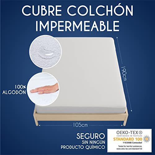 Dreamzie Funda Colchon - para el Colchón 105 x 190 cm Impermeable Protector Colchon Oeko-Tex® Hipoalergénico, Anti-Bacteriano, Anti-Acaros - Made in EU