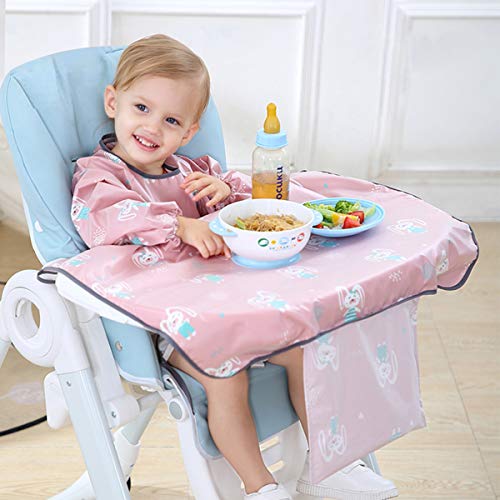 Dsaren Babero Impermeable Bebe Babero Mangas Largas Babero Bndeja Trona para Niño Niña Alimentación Complementaria (Rosa)