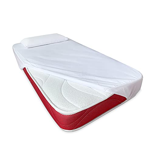 Duérmete Online Pack Colchón 60 x 120 cm + Bajera Protectora Tencel + Almohada Cuna Viscoelástica Anti Ahogo, Red, 60 x 120