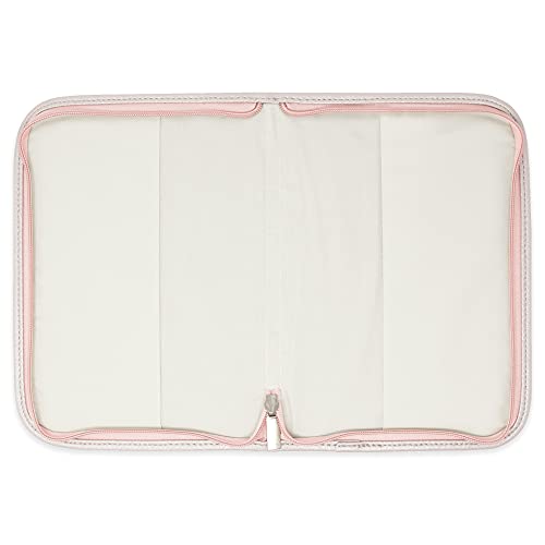 Duffi Baby Funda Portadocumentos de bebe recien nacido polipiel con cierre de cremallera. Porta Libro de Nacimiento con bolsillos. Carpeta portadocumentos tamaño estandar. Modelo Círculos. Color Rosa