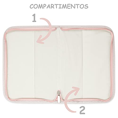 Duffi Baby Funda Portadocumentos de bebe recien nacido polipiel con cierre de cremallera. Porta Libro de Nacimiento con bolsillos. Carpeta portadocumentos tamaño estandar. Modelo Círculos. Color Rosa