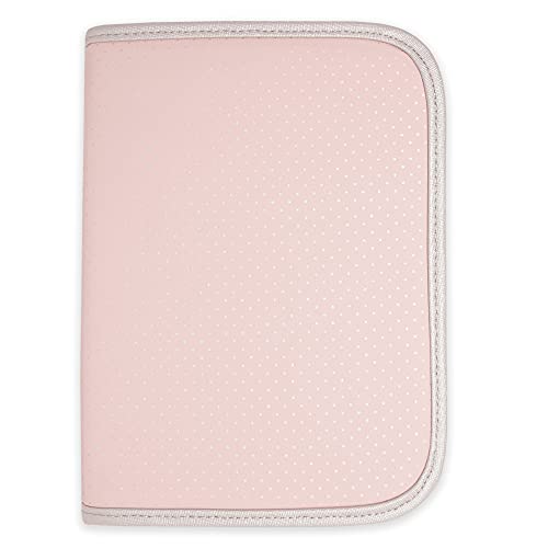 Duffi Baby Funda Portadocumentos de bebe recien nacido polipiel con cierre de cremallera. Porta Libro de Nacimiento con bolsillos. Carpeta portadocumentos tamaño estandar. Modelo Círculos. Color Rosa