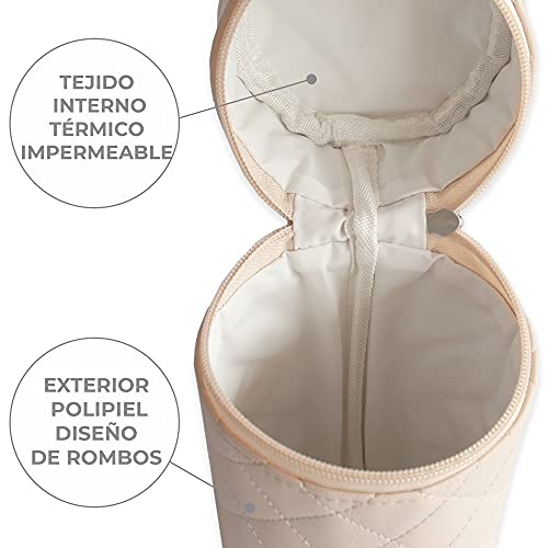 Duffi baby Termo porta biberon polipiel bebe. Bolsa termica portabiberon caliente y frio. Funda isotermica para biberones o termo portatil. Cremallera y asa. Coleccion Lux Beige 0558-05