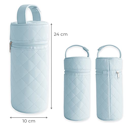 Duffi baby Termo porta biberon polipiel bebe. Bolsa termica portabiberon caliente y frio. Funda isotermica para biberones o termo portatil. Cremallera y asa. Limpieza facil. Coleccion Lux Azul.