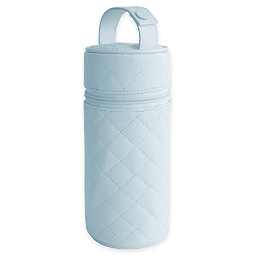 Duffi baby Termo porta biberon polipiel bebe. Bolsa termica portabiberon caliente y frio. Funda isotermica para biberones o termo portatil. Cremallera y asa. Limpieza facil. Coleccion Lux Azul.