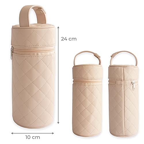 Duffi baby Termo porta biberon polipiel bebe. Bolsa termica portabiberon caliente y frio. Funda isotermica para biberones o termo portatil. Cremallera y asa. Coleccion Lux Beige 0558-05